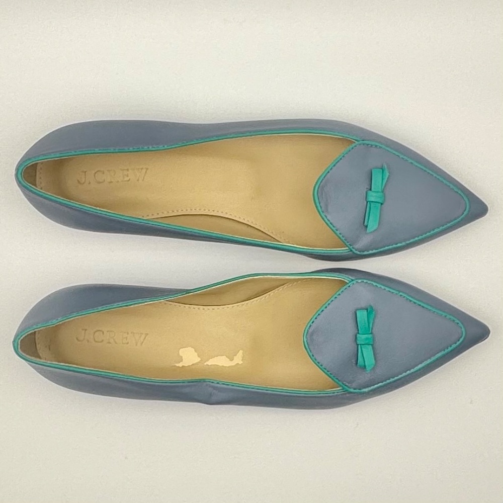 J. CREW Two-tone Pointed Toe Flats Contrast Bow & Piping, Periwinkle, Size 7 - Picture 3 of 11